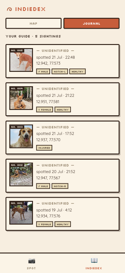 IndieDex: a field journal of logged indies