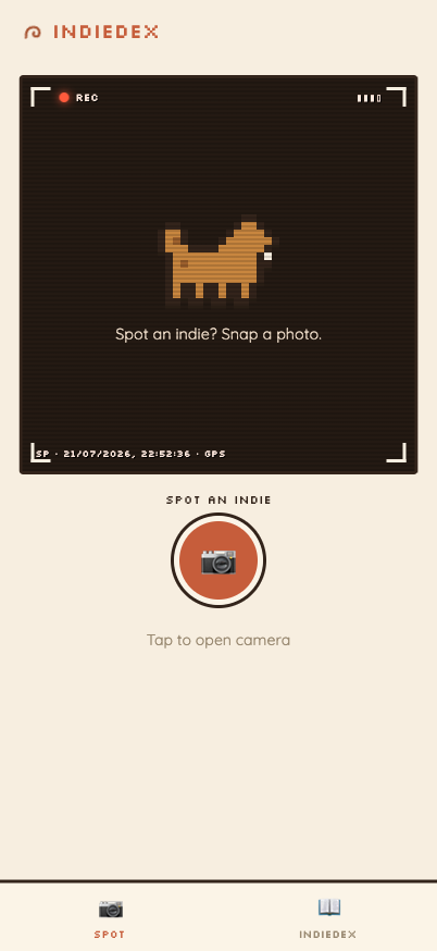 IndieDex: spotting an indie through the camera viewfinder